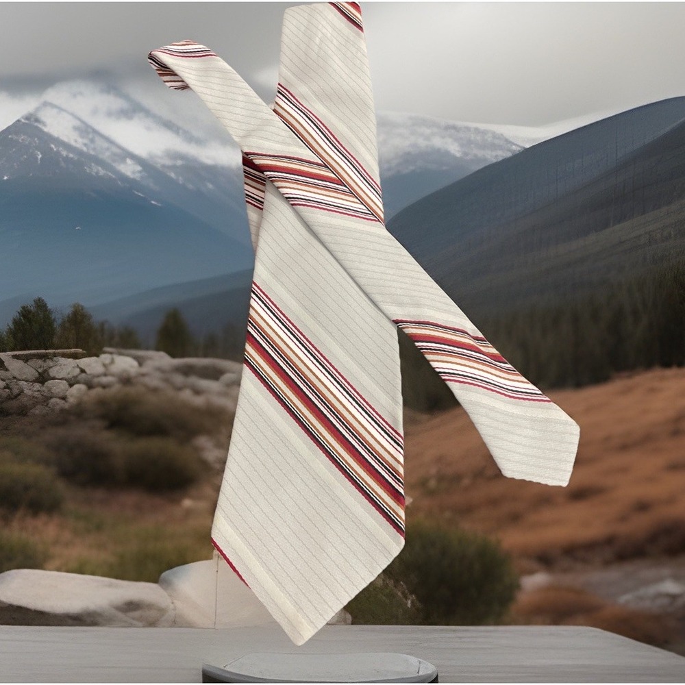 Par Excellence Men's Necktie Tie Polyester Gray W/Maroon & White Stripe Wide Vtg